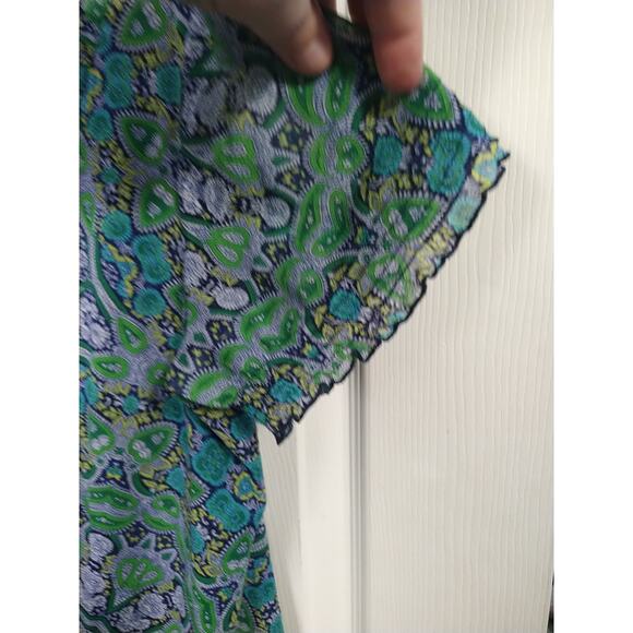 Croft&Barrow Woman L Blouse Blue Green Medallion Artsy Short Sleeve Pullover - Picture 5 of 10